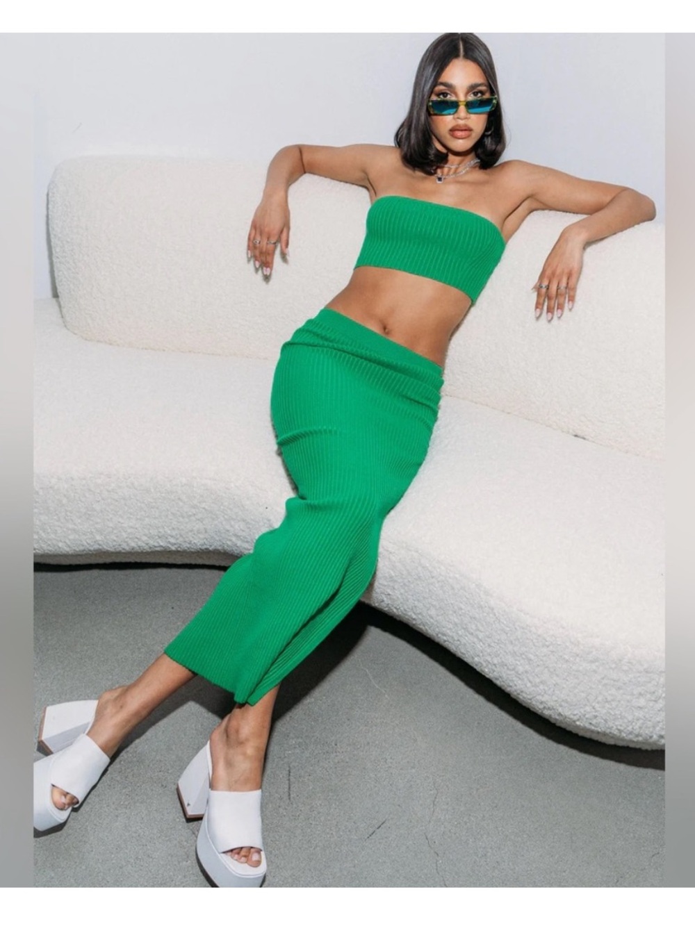 Princess Polly Emerald Ribbed Midi Skirt set